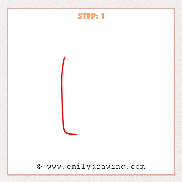 how to draw a bubble letter p - Step 1 of a how to draw bubble letter P tutorial shows a tall rounded vertical bubble stroke with a small curve at the bottom.